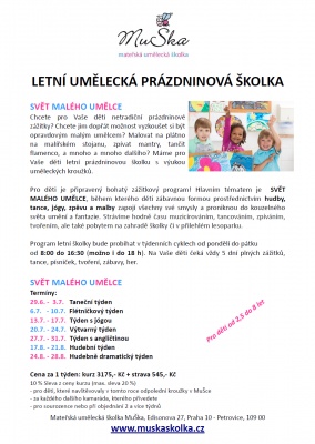 Letní umělecká prázdninová školka - příměstské tábory v Praze