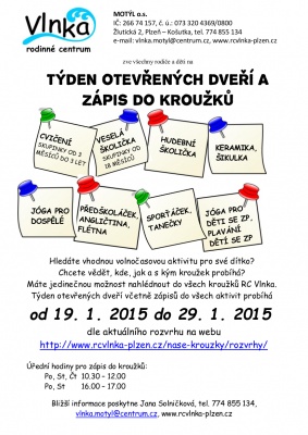 Týden otevřených dveří a zápis do kroužků v RC Vlnka