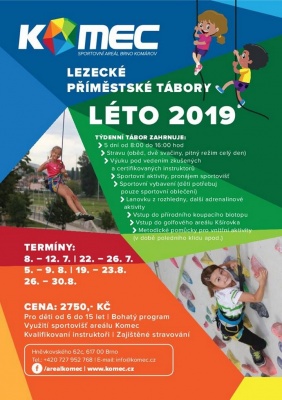 Sportovní areál Komec - lezecké příměstské tábory 2019
