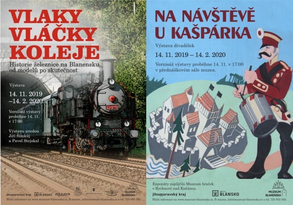 Výstavy: Vlaky - vláčky- koleje: Historie železnice na Blanensku od modelů po skutečnost  a  Na návštěvě u kašpárka - papírová d